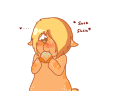 Size: 1280x930 | Tagged: safe, artist:ask-heathersweetfeathers, oc, oc only, chubby, food, heart, orange, solo