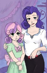 Size: 1231x1920 | Tagged: safe, artist:demdoodles, rarity, sweetie belle, human, g4, humanized, pose, sisters