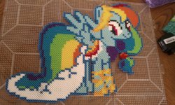 Size: 1155x691 | Tagged: safe, artist:sabretoothcreations, rainbow dash, pegasus, pony, g4, the best night ever, clothes, dress, female, gala dress, perler beads, photo, solo, traditional art