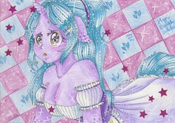 Size: 900x634 | Tagged: safe, artist:polkadotzombie, oc, oc only, human, pony, unicorn, animus, cleavage, clothes, female, humanized, solo