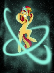 Size: 1331x1794 | Tagged: safe, artist:roseytail, sunset shimmer, pony, unicorn, g4, female, glowing horn, horn, magic, smiling, solo