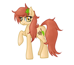 Size: 610x533 | Tagged: safe, artist:pony-spiz, oc, oc only, oc:autumn leaves, earth pony, pony, hair ornament, kooner, leaf, looking at you, solo