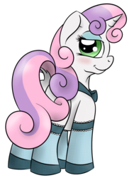 Size: 1181x1566 | Tagged: safe, artist:thexiiilightning, sweetie belle, pony, unicorn, g4, blushing, bowtie, clothes, cute, featureless crotch, female, filly, foal, makeup, simple background, socks, solo, transparent background