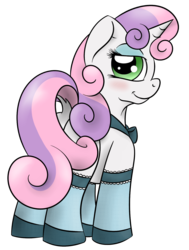 Size: 1181x1566 | Tagged: safe, artist:php192, sweetie belle, pony, unicorn, g4, blushing, bowtie, clothes, cute, featureless crotch, female, filly, foal, makeup, simple background, socks, solo, transparent background