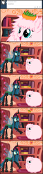 Size: 660x2660 | Tagged: safe, artist:mixermike622, queen chrysalis, oc, oc:fluffle puff, tumblr:ask fluffle puff, g4, bravest warriors, comic, crossover, golden oaks library, reference, screw gravity, sugar peas, tumblr