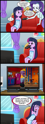 Size: 714x1948 | Tagged: safe, artist:madmax, edit, rarity, twilight sparkle, human, equestria girls, g4, clothes, comic, horrifying, mother of celestia, mouth hold, naked towel, nightmare fuel, pony (sony), television, the oogieloves, towel, ugly, underwear, what's wrong with this place