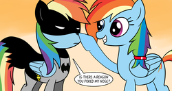 Size: 1280x681 | Tagged: safe, rainbow dash, g4, batman, batmare, boop, crossover, dc comics, heterochromia, mage dash, parody, tumblr