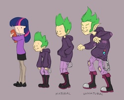 Size: 997x805 | Tagged: safe, artist:carnifex, spike, twilight sparkle, g4, clothes, humanized, pants, shoes