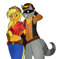 Size: 1341x1367 | Tagged: safe, artist:ladydestinyweb, applejack, earth pony, anthro, g4, crossover, sly cooper, tennessee kid cooper