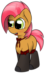 Size: 966x1543 | Tagged: safe, artist:php192, babs seed, g4, blushing, bowtie, clothes, cute, female, foal, socks, solo