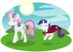 Size: 2780x2012 | Tagged: safe, artist:yoskue, rarity, sweetie belle, g4, role reversal, swapped cutie marks