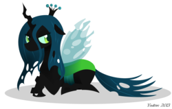 Size: 1926x1227 | Tagged: dead source, safe, artist:yoskue, queen chrysalis, changeling, changeling queen, g4, crown, female, jewelry, pringle ear, regalia, solo