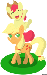 Size: 966x1530 | Tagged: safe, artist:yoskue, apple bloom, applejack, g4, simple background, transparent background