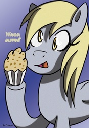 Size: 1178x1692 | Tagged: safe, artist:otakon, derpy hooves, pegasus, pony, g4, female, mare, muffin, solo