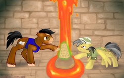 Size: 1200x760 | Tagged: safe, artist:northernlightsmlp, daring do, oc, g4, bookmark, commission, lava