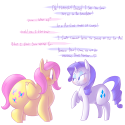 Size: 1280x1280 | Tagged: safe, artist:secretgoombaman12345, fluttershy, rarity, pony, ask chubby diamond, g4, ask, bedroom eyes, blushing, cute, fat, fattershy, implied flarity, implied lesbian, implied shipping, obese, tumblr, weight gain