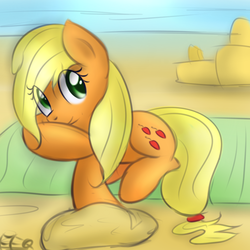 Size: 900x900 | Tagged: safe, artist:freefraq, applejack, g4, beach, female, solo