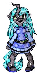 Size: 1000x1715 | Tagged: safe, artist:mhedgehog21, oc, oc only, changeling, anthro, anthro oc, changeling oc, clothes, skirt, solo