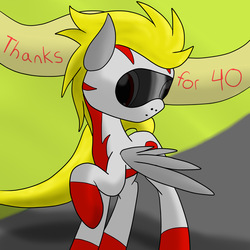 Size: 2600x2600 | Tagged: safe, artist:flashiest lightning, oc, oc only, oc:lightning flash, pegasus, pony, ask, banner, clothes, costume, followers, milestone, racer, racing suit, road, solo, suit, thank you