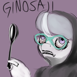 Size: 500x500 | Tagged: safe, artist:tres-apples, silver spoon, g4, female, ginosaji, simple background, solo, spoon, the horribly slow murderer with the extremely inefficient weapon