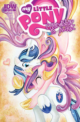 Size: 988x1500 | Tagged: safe, artist:sara richard, idw, princess cadance, shining armor, g4, comic cover, cover