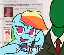 Size: 774x663 | Tagged: safe, pinkie pie, rainbow dash, oc, oc:anon, g4, /mlp/, 4chan, 4chan screencap, get a load of this guy, reaction image, this is bait, wayne's world