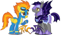 Size: 820x477 | Tagged: safe, artist:choastic2k1, spitfire, bat pony, pegasus, pony, g4, crack shipping, female, male, mare, night guard, shipping, simple background, straight, transparent background