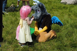 Size: 1280x857 | Tagged: source needed, safe, discord, fluttershy, human, g4, child, cosplay, fursuit, irl, irl human, photo