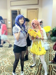 Size: 1280x1714 | Tagged: safe, fluttershy, rarity, human, g4, chainsaw, cosplay, irl, irl human, photo