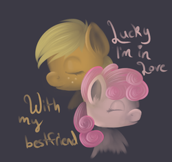 Size: 867x814 | Tagged: safe, artist:alleynurr, applejack, pinkie pie, g4, eyes closed, female, lesbian, ship:applepie, shipping