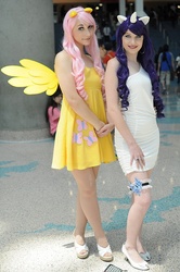 Size: 531x800 | Tagged: safe, artist:aiamari, fluttershy, rarity, human, g4, cosplay, irl, irl human, photo