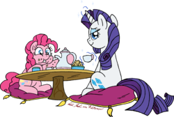 Size: 2204x1483 | Tagged: safe, artist:redapropos, pinkie pie, rarity, g4, eating, magic, muffin, tea party