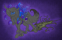 Size: 1000x641 | Tagged: safe, artist:akuoreo, changeling, blue changeling, crossover, okami, solo