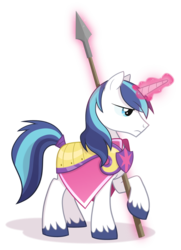 Size: 2100x2900 | Tagged: safe, artist:equestria-prevails, shining armor, pony, unicorn, g4, armor, magic, magic aura, male, simple background, solo, spear, stallion, transparent background, weapon