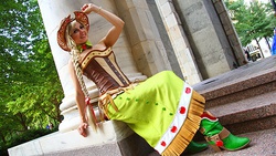 Size: 700x394 | Tagged: safe, artist:rose0fmay, applejack, human, g4, clothes, corset, cosplay, irl, irl human, photo, solo