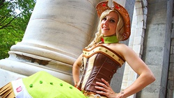 Size: 700x394 | Tagged: safe, artist:rose0fmay, applejack, human, g4, clothes, corset, cosplay, irl, irl human, photo, solo