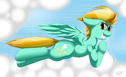 Size: 1280x784 | Tagged: safe, artist:ookamithewolf1, lightning dust, g4, female, flying, middle finger, solo