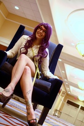 Size: 1280x1920 | Tagged: artist needed, source needed, safe, artist:ellarcy, rarity, human, g4, cosplay, glasses, irl, irl human, katsucon, measuring tape, photo, sitting, solo