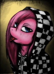 Size: 500x682 | Tagged: safe, artist:husky50579, pinkie pie, g4, clothes, female, hoodie, piercing, pinkamena diane pie, portrait, solo