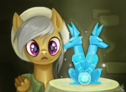 Size: 1376x1014 | Tagged: safe, artist:trefleix, daring do, g4, female, sapphire statue, solo