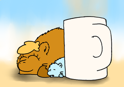 Size: 2371x1661 | Tagged: safe, artist:coalheart, fluffy pony, fluffy pony foal, fluffy pony mother, mug, sleeping, toy fluffy