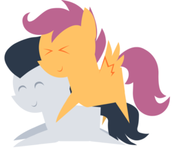 Size: 1532x1372 | Tagged: safe, artist:minipones, rumble, scootaloo, g4, female, glomp, male, pointy ponies, ship:rumbloo, shipping, straight