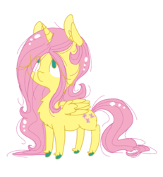 Size: 859x930 | Tagged: safe, artist:lulucario, fluttershy, alicorn, pony, g4, alicornified, cute, female, fluttercorn, mare, race swap, shyabetes, simple background, solo, transparent background