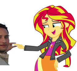 Size: 1712x1591 | Tagged: safe, edit, sunset shimmer, human, equestria girls, g4, duo, finger, irl, irl human, photo, simple background, transparent background
