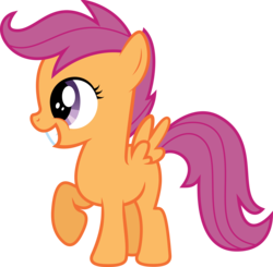 Size: 8992x8815 | Tagged: safe, artist:fallingcomets, scootaloo, pegasus, pony, g4, absurd resolution, blank flank, cute, cutealoo, female, filly, foal, grin, gritted teeth, raised hoof, side view, simple background, smiling, solo, spread wings, teeth, transparent background, vector, wings