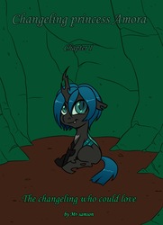 Size: 1149x1589 | Tagged: safe, artist:mr-samson, oc, oc only, oc:amora, changeling, hybrid, cover, female, interspecies offspring, offspring, parent:queen chrysalis, parent:shining armor, parents:shining chrysalis, quadrupedal, solo