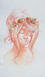 Size: 471x800 | Tagged: safe, artist:schpog, fluttershy, human, g4, female, floral head wreath, humanized, solo