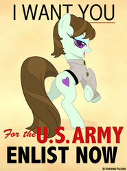 Size: 1316x1776 | Tagged: safe, artist:ethanchang, oc, oc only, earth pony, pony, 1st awesome platoon, army, bedroom eyes, clothes, military, pinup, poster, propaganda, rearing, recruitment poster, solo