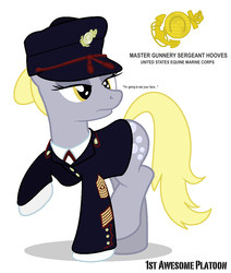 Size: 922x1088 | Tagged: safe, artist:ethanchang, derpy hooves, pegasus, pony, g4, 1st awesome platoon, alternate hairstyle, clothes, female, mare, military, military uniform, solo, underp, uniform