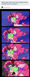 Size: 850x2200 | Tagged: safe, artist:ichibangravity, king sombra, pinkie pie, ask king sombra pie, g4, ask, fangs, female, possessed, possession, solo, sombra pie, tumblr